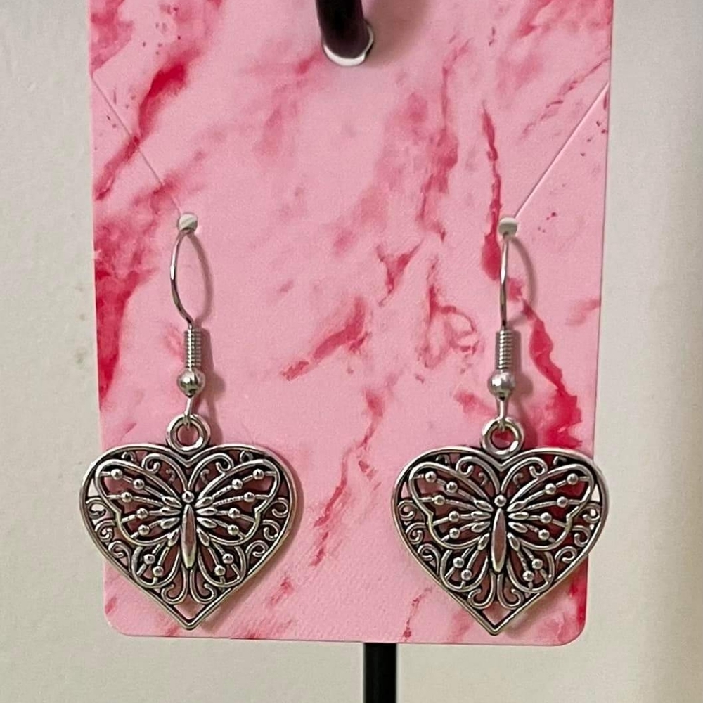 Butterfly heart earrings.